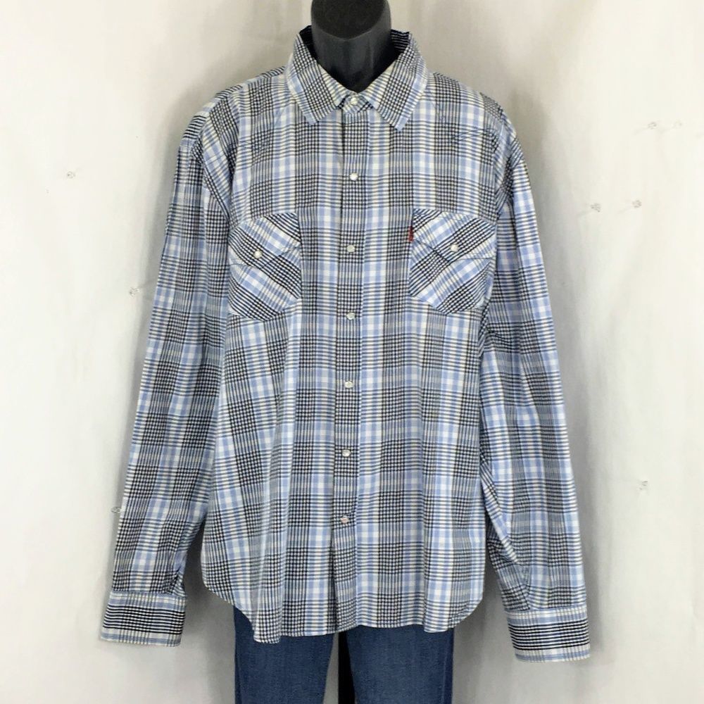 Levi's Mens Shirt Western Plaid Pearl Snap Button Up Shirt